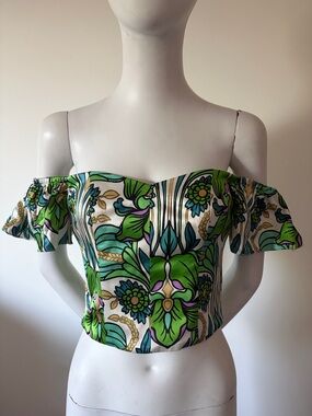 Francesca Miranda Off The Shoulder
Bustier  Green Botanical Floral Crop Size 4